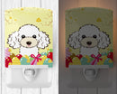 White Poodle Easter Egg Hunt Ceramic Night Light Compact, UL-Certified, Ideal for Bedroom, Bathroom, Nursery, Hallway, Kitchen, 6x4x3, Multicolor