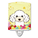 White Poodle Easter Egg Hunt Ceramic Night Light Compact, UL-Certified, Ideal for Bedroom, Bathroom, Nursery, Hallway, Kitchen, 6x4x3, Multicolor