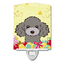 Silver Gray Poodle Easter Egg Hunt Ceramic Night Light Compact, UL-Certified, Ideal for Bedroom, Bathroom, Nursery, Hallway, Kitchen, 6x4x3, Multicolor