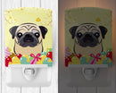 Fawn Pug Easter Egg Hunt Ceramic Night Light Compact, UL-Certified, Ideal for Bedroom, Bathroom, Nursery, Hallway, Kitchen, 6x4x3, Multicolor