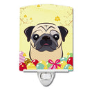 Fawn Pug Easter Egg Hunt Ceramic Night Light Compact, UL-Certified, Ideal for Bedroom, Bathroom, Nursery, Hallway, Kitchen, 6x4x3, Multicolor