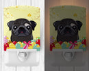 Black Pug Easter Egg Hunt Ceramic Night Light Compact, UL-Certified, Ideal for Bedroom, Bathroom, Nursery, Hallway, Kitchen, 6x4x3, Multicolor