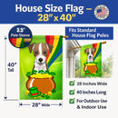 Jack Russell Terrier St. Patrick's Day House Flag 28x40 Porch Sleeve Pole Decorative Outside Yard Banner Artwork Wall Hanging, Polyester