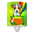 Jack Russell Terrier St. Patrick's Day Ceramic Night Light Compact, UL-Certified, Ideal for Bedroom, Bathroom, Nursery, Hallway, Kitchen, 6x4x3, Multicolor