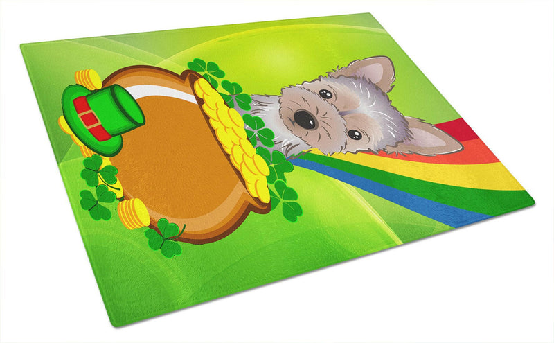 Yorkie Puppy St. Patrick's Day Glass Cutting Board Large BB1976LCB