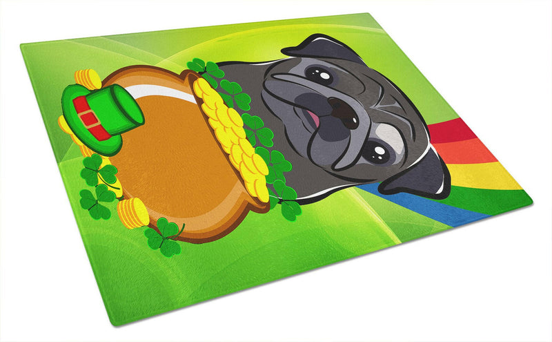 Black Pug St. Patrick's Day Glass Cutting Boards – Durable, Decorative Kitchen Art Large BB2007LCB