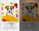 Jack Russell Terrier Thanksgiving Ceramic Night Light Compact, UL-Certified, Ideal for Bedroom, Bathroom, Nursery, Hallway, Kitchen, 6x4x3, Multicolor
