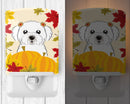 Maltese Thanksgiving Ceramic Night Light Compact, UL-Certified, Ideal for Bedroom, Bathroom, Nursery, Hallway, Kitchen, 6x4x3, Multicolor