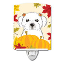 Maltese Thanksgiving Ceramic Night Light Compact, UL-Certified, Ideal for Bedroom, Bathroom, Nursery, Hallway, Kitchen, 6x4x3, Multicolor