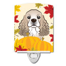 Cocker Spaniel Thanksgiving Ceramic Night Light Compact, UL-Certified, Ideal for Bedroom, Bathroom, Nursery, Hallway, Kitchen, 6x4x3, Multicolor
