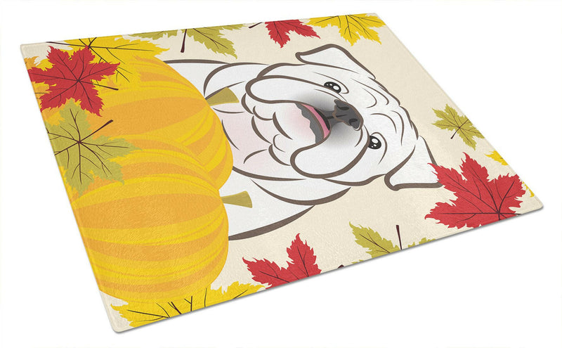 White English Bulldog  Thanksgiving Glass Cutting Board Large BB2026LCB