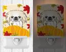 Pekingese Thanksgiving Ceramic Night Light Compact, UL-Certified, Ideal for Bedroom, Bathroom, Nursery, Hallway, Kitchen, 6x4x3, Multicolor