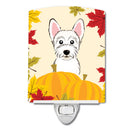 Westie Thanksgiving Ceramic Night Light Compact, UL-Certified, Ideal for Bedroom, Bathroom, Nursery, Hallway, Kitchen, 6x4x3, Multicolor