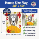 Saluki Thanksgiving House Flag 28x40 Porch Sleeve Pole Decorative Outside Yard Banner Artwork Wall Hanging, Polyester