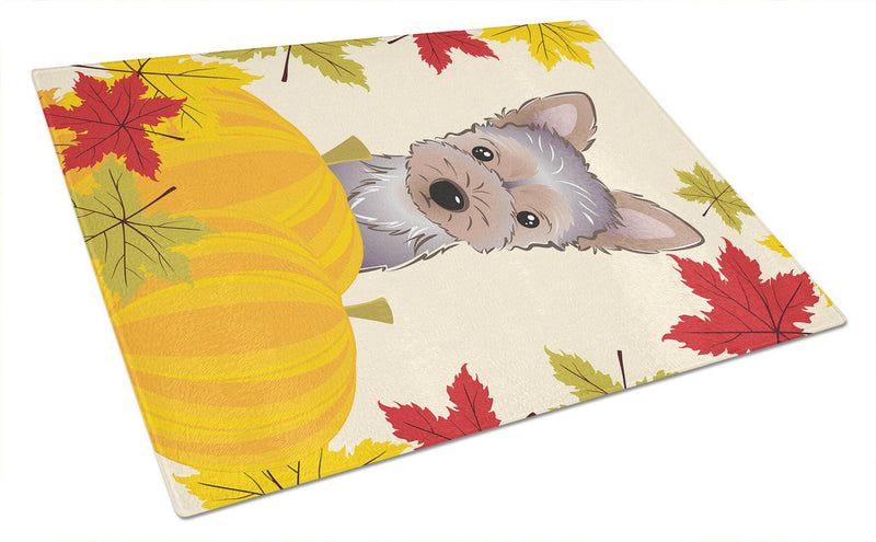 Yorkie Puppy Thanksgiving Glass Cutting Board Large BB2038LCB