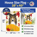 Sheltie Thanksgiving House Flag 28x40 Porch Sleeve Pole Decorative Outside Yard Banner Artwork Wall Hanging, Polyester