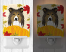 Sheltie Thanksgiving Ceramic Night Light Compact, UL-Certified, Ideal for Bedroom, Bathroom, Nursery, Hallway, Kitchen, 6x4x3, Multicolor
