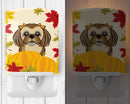 Chocolate Brown Shih Tzu Thanksgiving Ceramic Night Light Compact, UL-Certified, Ideal for Bedroom, Bathroom, Nursery, Hallway, Kitchen, 6x4x3, Multicolor