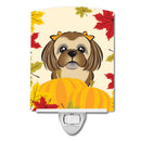 Chocolate Brown Shih Tzu Thanksgiving Ceramic Night Light Compact, UL-Certified, Ideal for Bedroom, Bathroom, Nursery, Hallway, Kitchen, 6x4x3, Multicolor