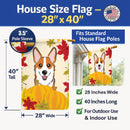 Red Corgi Thanksgiving House Flag 28x40 Porch Sleeve Pole Decorative Outside Yard Banner Artwork Wall Hanging, Polyester