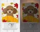 Chocolate Brown Poodle Thanksgiving Ceramic Night Light Compact, UL-Certified, Ideal for Bedroom, Bathroom, Nursery, Hallway, Kitchen, 6x4x3, Multicolor