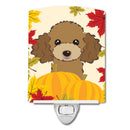 Chocolate Brown Poodle Thanksgiving Ceramic Night Light Compact, UL-Certified, Ideal for Bedroom, Bathroom, Nursery, Hallway, Kitchen, 6x4x3, Multicolor
