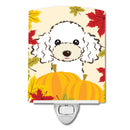 White Poodle Thanksgiving Ceramic Night Light Compact, UL-Certified, Ideal for Bedroom, Bathroom, Nursery, Hallway, Kitchen, 6x4x3, Multicolor