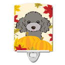 Silver Gray Poodle Thanksgiving Ceramic Night Light Compact, UL-Certified, Ideal for Bedroom, Bathroom, Nursery, Hallway, Kitchen, 6x4x3, Multicolor