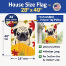 Fawn Pug Thanksgiving House Flag 28x40 Porch Sleeve Pole Decorative Outside Yard Banner Artwork Wall Hanging, Polyester
