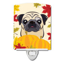 Fawn Pug Thanksgiving Ceramic Night Light Compact, UL-Certified, Ideal for Bedroom, Bathroom, Nursery, Hallway, Kitchen, 6x4x3, Multicolor
