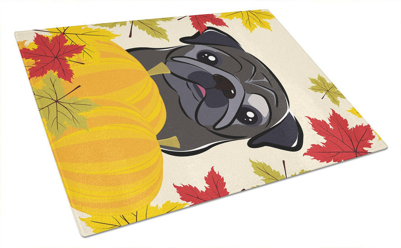 Black Pug Thanksgiving Glass Cutting Boards – Durable, Decorative Kitchen Art Large BB2069LCB