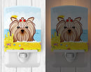 Yorkie Yorkishire Terrier Summer Beach Ceramic Night Light Compact, UL-Certified, Ideal for Bedroom, Bathroom, Nursery, Hallway, Kitchen, 6x4x3, Multicolor