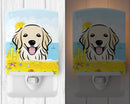 Golden Retriever Summer Beach Ceramic Night Light Compact, UL-Certified, Ideal for Bedroom, Bathroom, Nursery, Hallway, Kitchen, 6x4x3, Multicolor