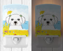 Maltese Summer Beach Ceramic Night Light Compact, UL-Certified, Ideal for Bedroom, Bathroom, Nursery, Hallway, Kitchen, 6x4x3, Multicolor