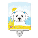 Maltese Summer Beach Ceramic Night Light Compact, UL-Certified, Ideal for Bedroom, Bathroom, Nursery, Hallway, Kitchen, 6x4x3, Multicolor