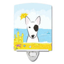 Bull Terrier Summer Beach Ceramic Night Light Compact, UL-Certified, Ideal for Bedroom, Bathroom, Nursery, Hallway, Kitchen, 6x4x3, Multicolor