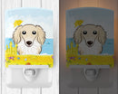 Longhair Creme Dachshund Summer Beach Ceramic Night Light Compact, UL-Certified, Ideal for Bedroom, Bathroom, Nursery, Hallway, Kitchen, 6x4x3, Multicolor