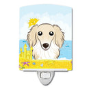 Longhair Creme Dachshund Summer Beach Ceramic Night Light Compact, UL-Certified, Ideal for Bedroom, Bathroom, Nursery, Hallway, Kitchen, 6x4x3, Multicolor