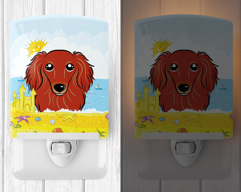 Longhair Red Dachshund Summer Beach Ceramic Night Light BB2082CNL