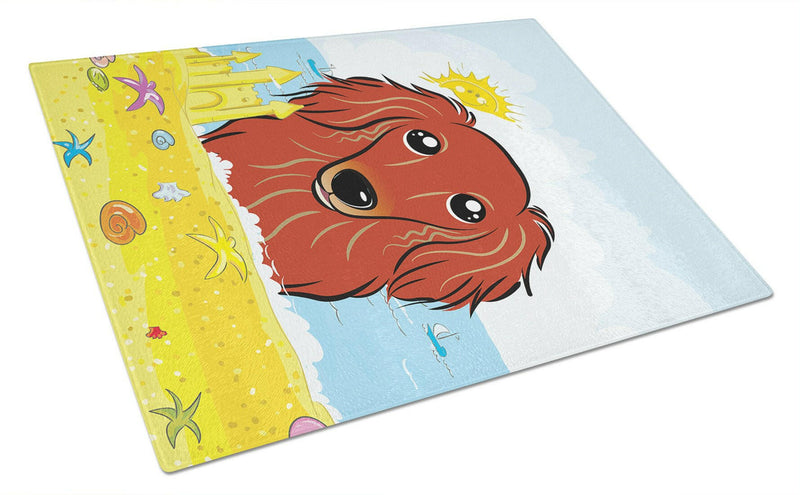 Longhair Red Dachshund Summer Beach Glass Cutting Board Large BB2082LCB