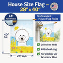 Bichon Frise Summer Beach House Flag 28x40 Porch Sleeve Pole Decorative Outside Yard Banner Artwork Wall Hanging, Polyester