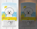 Bichon Frise Summer Beach Ceramic Night Light Compact, UL-Certified, Ideal for Bedroom, Bathroom, Nursery, Hallway, Kitchen, 6x4x3, Multicolor