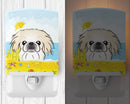 Pekingese Summer Beach Ceramic Night Light Compact, UL-Certified, Ideal for Bedroom, Bathroom, Nursery, Hallway, Kitchen, 6x4x3, Multicolor