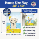 Yellow Labrador Summer Beach House Flag 28x40 Porch Sleeve Pole Decorative Outside Yard Banner Artwork Wall Hanging, Polyester