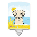 Yellow Labrador Summer Beach Ceramic Night Light Compact, UL-Certified, Ideal for Bedroom, Bathroom, Nursery, Hallway, Kitchen, 6x4x3, Multicolor