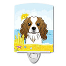 Cavalier Spaniel Summer Beach Ceramic Night Light Compact, UL-Certified, Ideal for Bedroom, Bathroom, Nursery, Hallway, Kitchen, 6x4x3, Multicolor