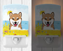 Shiba Inu Summer Beach Ceramic Night Light Compact, UL-Certified, Ideal for Bedroom, Bathroom, Nursery, Hallway, Kitchen, 6x4x3, Multicolor