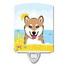 Shiba Inu Summer Beach Ceramic Night Light Compact, UL-Certified, Ideal for Bedroom, Bathroom, Nursery, Hallway, Kitchen, 6x4x3, Multicolor