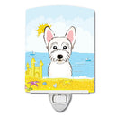 Westie Summer Beach Ceramic Night Light Compact, UL-Certified, Ideal for Bedroom, Bathroom, Nursery, Hallway, Kitchen, 6x4x3, Multicolor