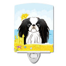 Japanese Chin Summer Beach Ceramic Night Light Compact, UL-Certified, Ideal for Bedroom, Bathroom, Nursery, Hallway, Kitchen, 6x4x3, Multicolor